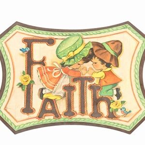 Vintage Faith Wall Art with Children Illustration